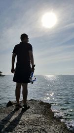 Rear view of woman standing on beach