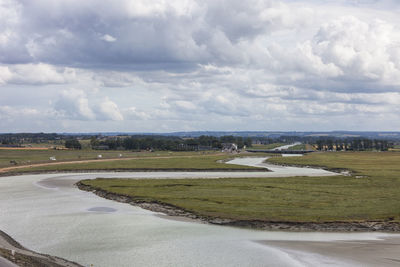 Scenic view of landscape against cloudy sky