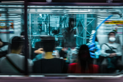 Blurred motion of train at railroad station platform