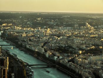 High angle view of city at riverbank