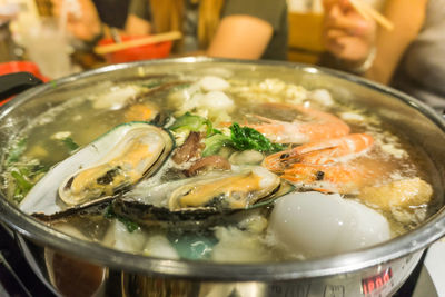 Close-up of noodles in bowl on table