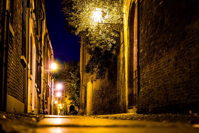 Illuminated fountain at night