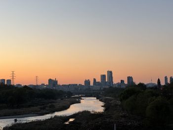 View of city at sunset