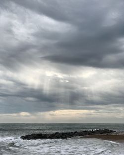 Scenic view of sea against dramatic sky