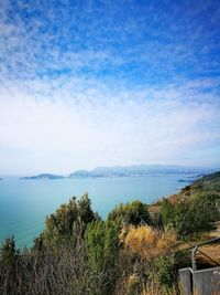 Scenic view of sea against blue sky