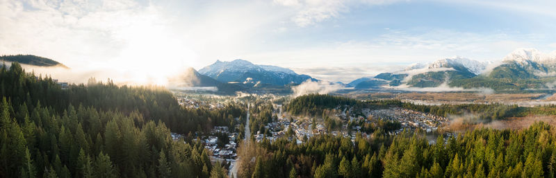 Panoramic shot of plants and mountains against sky