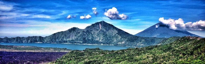 Scenic view of lake against cloudy sky