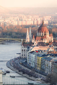 High angle view of buildings in city