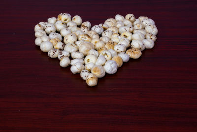 High angle view of garlic on table