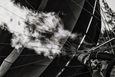 Low angle view of hot air balloon being prepared to take off