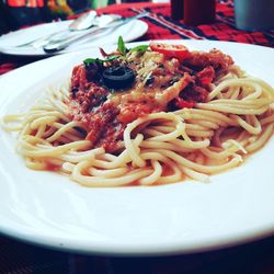 Close-up of noodles in plate