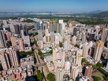 High angle view of cityscape against sky