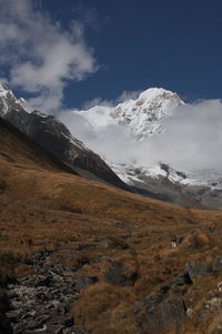 Scenic view of snowcapped mountains against sky