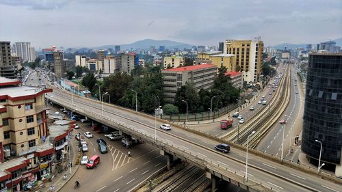 High angle view of traffic on city street