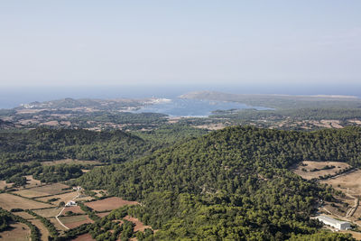 High angle view of landscape and city against sky