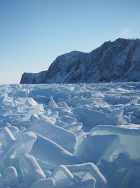 Scenic view of frozen landscape against sky