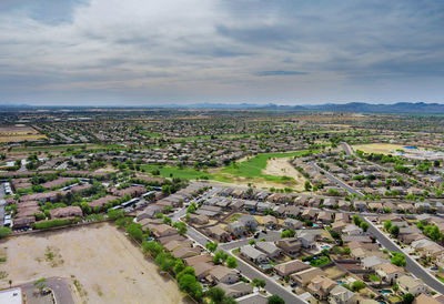 High angle view of townscape against sky