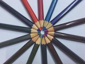 High angle view of multi colored pencils