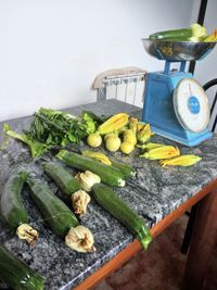 High angle view of chopped vegetables in container