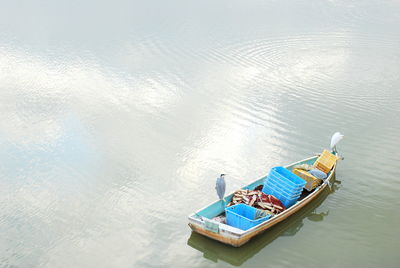 High angle view of ship moored in lake