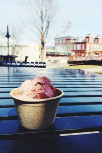 Close-up of ice cream on table 