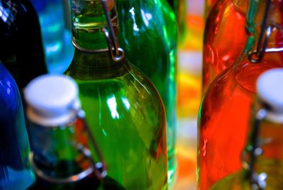 Close-up of wine bottles