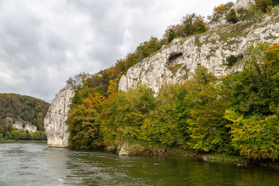 Nature reserve at danube river breakthrough nearby kelheim with limestone rock formations