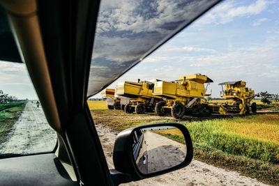 View of agricultural equipments on field