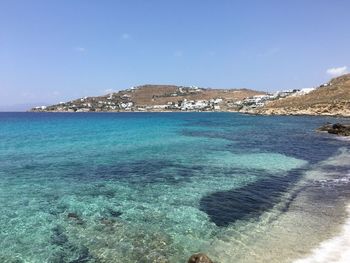 Scenic view of sea against blue sky