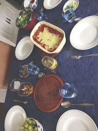 High angle view of food served in plate