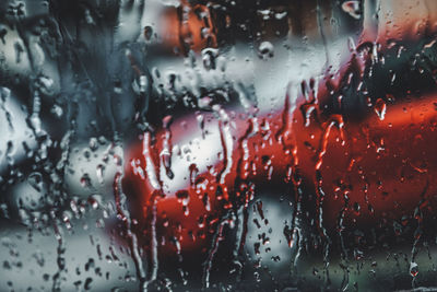 Full frame shot of wet glass window in rainy season