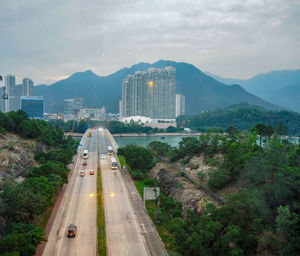 High angle view of cityscape against sky