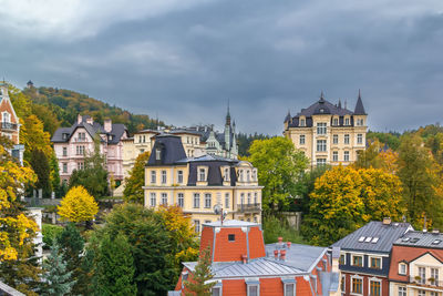 View of historical center of karlovy vary from hill, czech republic