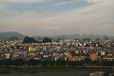 High angle view of townscape against sky