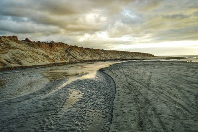 Scenic view of sea against cloudy sky