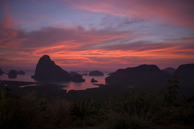 Scenic view of sea against orange sky