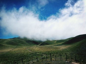 Scenic view of landscape against cloudy sky