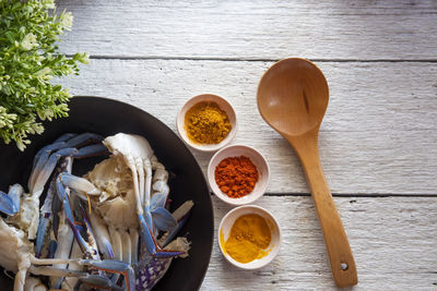 High angle view of food on table