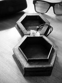 High angle view of cat on table