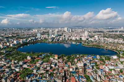 High angle view of cityscape against sky