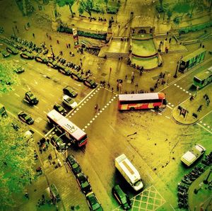 High angle view of cars on city street