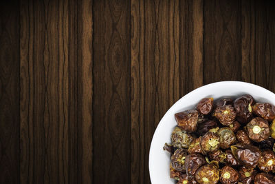 High angle view of food in bowl on table