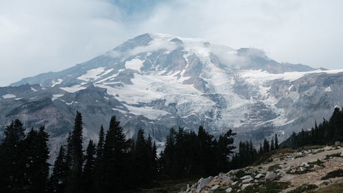 Scenic view of snowcapped mountains against sky