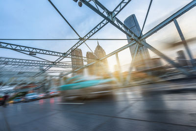 Blurred motion of train against sky