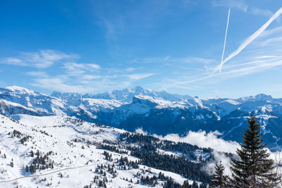 Scenic view of mountains against cloudy sky