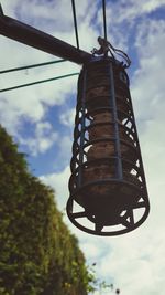 Low angle view of hanging against the sky