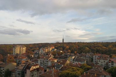 High angle view of townscape against sky