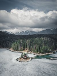 Scenic view of sea and mountains