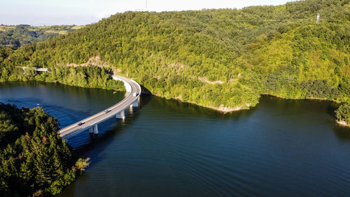 High angle view of river amidst trees in forest