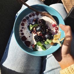Midsection of woman holding porridge in bowl